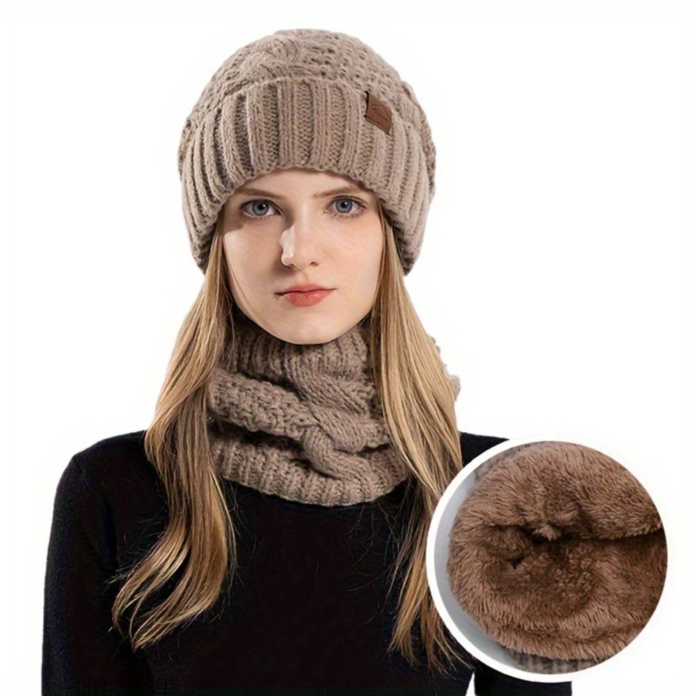 Wool Glove Lined - Set Topi Beanie Musim Dingin Lembut