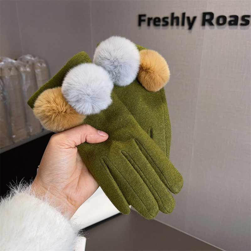 Wool Glove Lined - Sarung Tangan Wanita Wol Kotak-kotak Bulu
