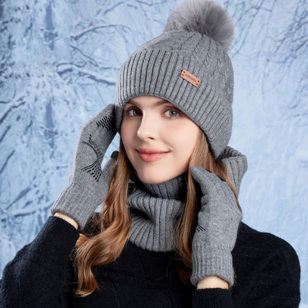 Set 3pcs Topi Syal Sarung Tang - Wool Glove Lined ulasan dan harga