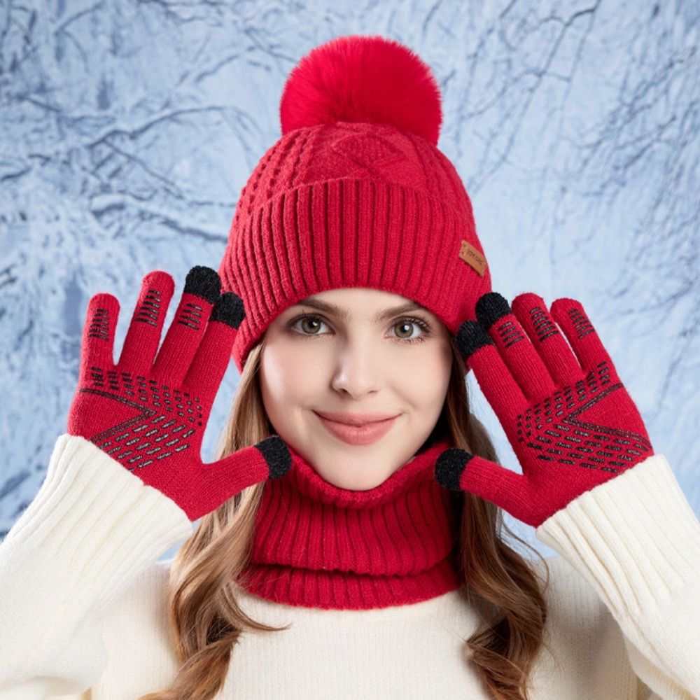 Set 3pcs Topi Syal Sarung Tang - Wool Glove Lined ulasan dan harga